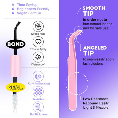 Extension Kit DIY 280pcs Lash Clusters Eyelash Extension Kit, 9-16mm 30D 40D Individual Lashes Kit with Lash Bond and Seal, Lash Tweezers for Self Use