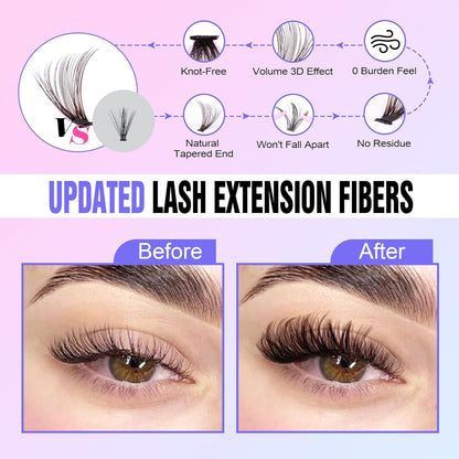 Extension Kit DIY 280pcs Lash Clusters Eyelash Extension Kit, 9-16mm 30D 40D Individual Lashes Kit with Lash Bond and Seal, Lash Tweezers for Self Use