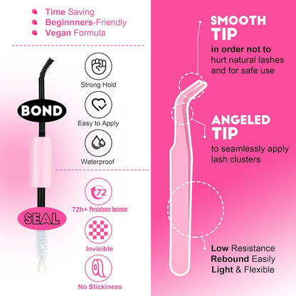 Extension Kit DIY 280pcs Lash Clusters Eyelash Extension Kit, 9-16mm 30D 40D Individual Lashes Kit with Lash Bond and Seal, Lash Tweezers for Self Use