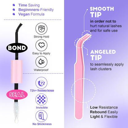 Extension Kit DIY 280pcs Lash Clusters Eyelash Extension Kit, 9-16mm 30D 40D Individual Lashes Kit with Lash Bond and Seal, Lash Tweezers for Self Use