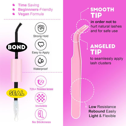Extension Kit DIY 280pcs Lash Clusters Eyelash Extension Kit, 9-16mm 30D 40D Individual Lashes Kit with Lash Bond and Seal, Lash Tweezers for Self Use