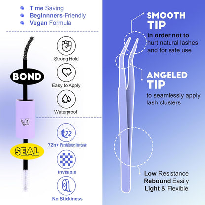 Extension Kit DIY 280pcs Lash Clusters Eyelash Extension Kit, 9-16mm 30D 40D Individual Lashes Kit with Lash Bond and Seal, Lash Tweezers for Self Use