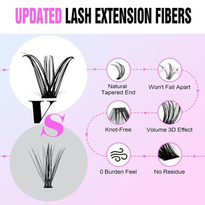 Extension Kit DIY 280pcs Lash Clusters Eyelash Extension Kit, 9-16mm 30D 40D Individual Lashes Kit with Lash Bond and Seal, Lash Tweezers for Self Use