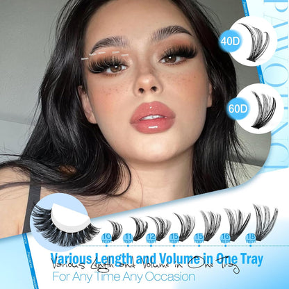 Extension Kit DIY 280pcs Lash Clusters Eyelash Extension Kit, 9-16mm 30D 40D Individual Lashes Kit with Lash Bond and Seal, Lash Tweezers for Self Use