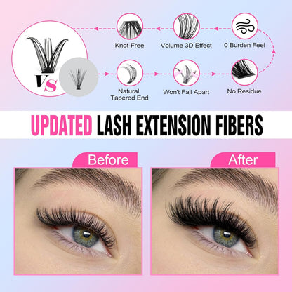 Extension Kit DIY 280pcs Lash Clusters Eyelash Extension Kit, 9-16mm 30D 40D Individual Lashes Kit with Lash Bond and Seal, Lash Tweezers for Self Use