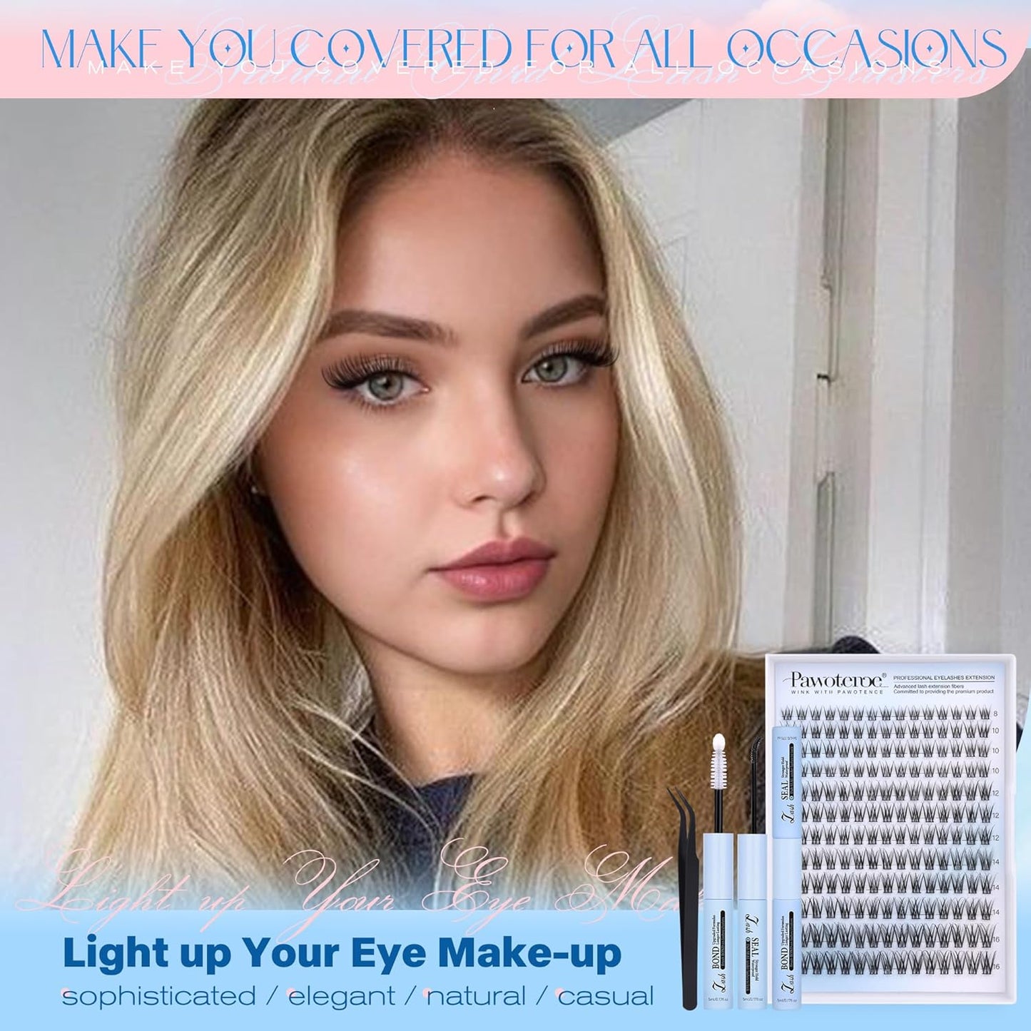 Extension Kit DIY 280pcs Lash Clusters Eyelash Extension Kit, 9-16mm 30D 40D Individual Lashes Kit with Lash Bond and Seal, Lash Tweezers for Self Use