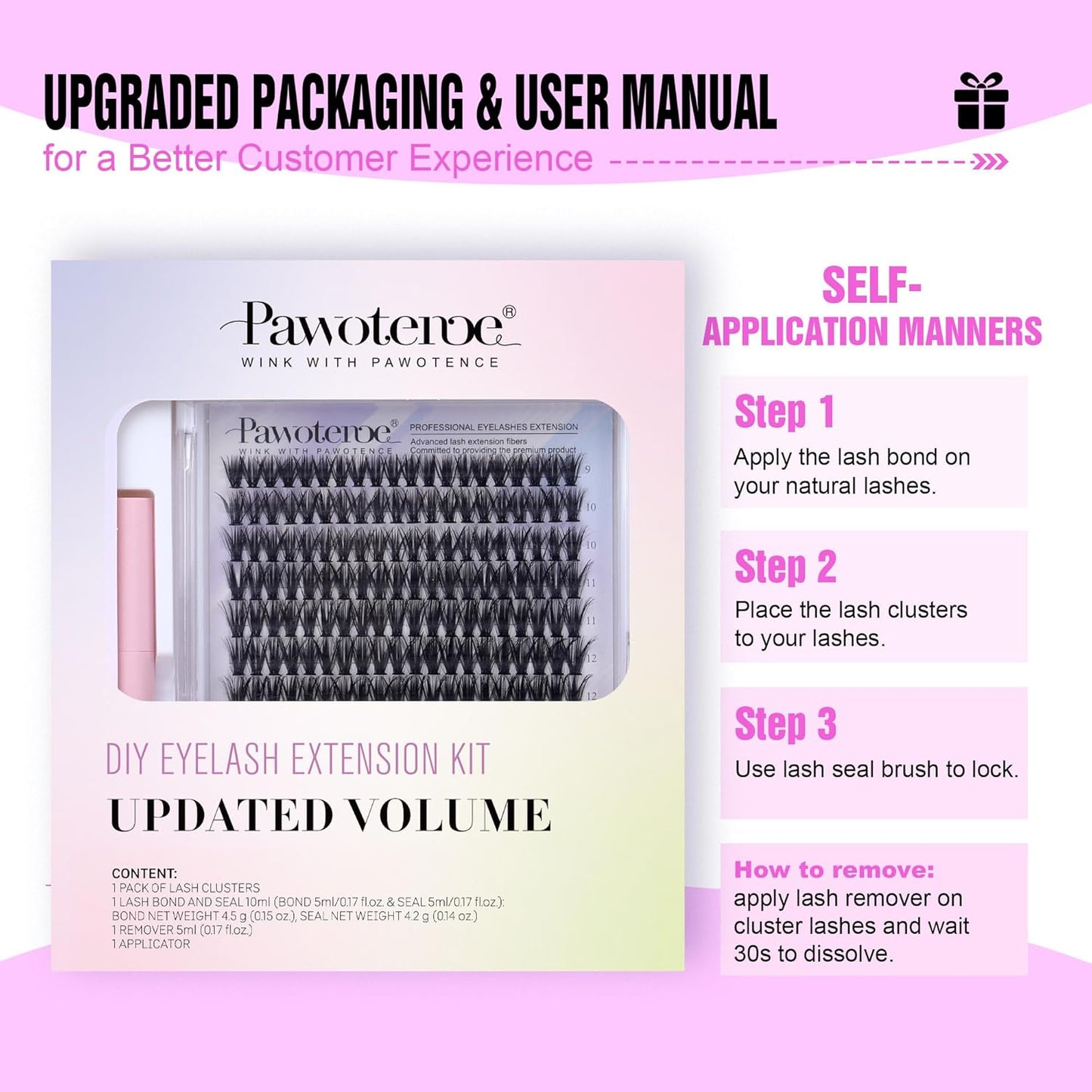 Extension Kit DIY 280pcs Lash Clusters Eyelash Extension Kit, 9-16mm 30D 40D Individual Lashes Kit with Lash Bond and Seal, Lash Tweezers for Self Use