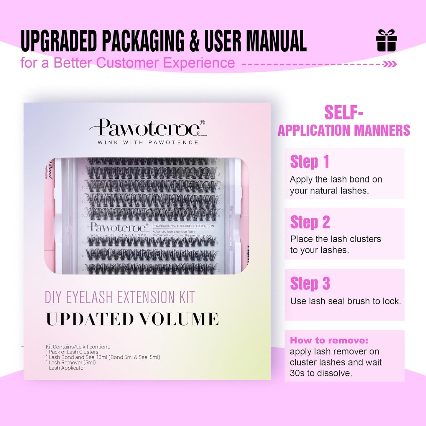 Extension Kit DIY 280pcs Lash Clusters Eyelash Extension Kit, 9-16mm 30D 40D Individual Lashes Kit with Lash Bond and Seal, Lash Tweezers for Self Use