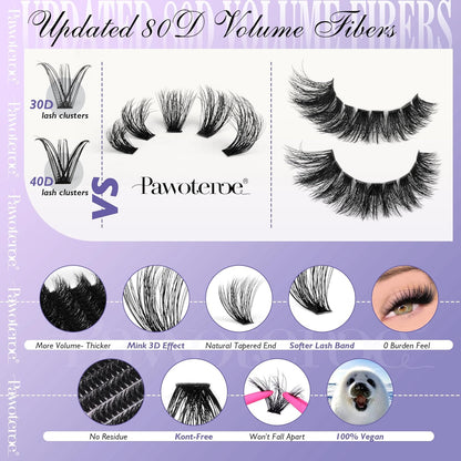 Extension Kit DIY 280pcs Lash Clusters Eyelash Extension Kit, 9-16mm 30D 40D Individual Lashes Kit with Lash Bond and Seal, Lash Tweezers for Self Use