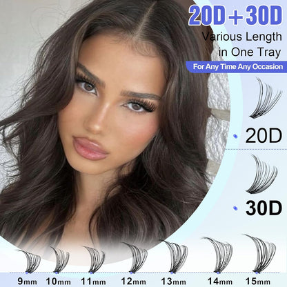 Extension Kit DIY 280pcs Lash Clusters Eyelash Extension Kit, 9-16mm 30D 40D Individual Lashes Kit with Lash Bond and Seal, Lash Tweezers for Self Use