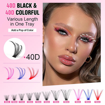 Extension Kit DIY 280pcs Lash Clusters Eyelash Extension Kit, 9-16mm 30D 40D Individual Lashes Kit with Lash Bond and Seal, Lash Tweezers for Self Use