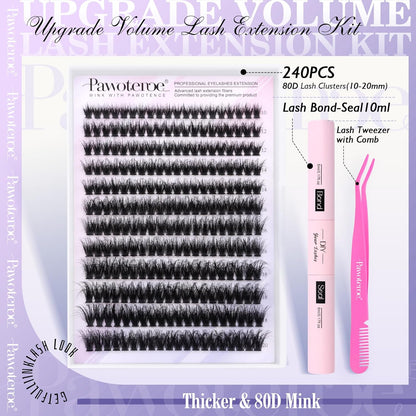 Extension Kit DIY 280pcs Lash Clusters Eyelash Extension Kit, 9-16mm 30D 40D Individual Lashes Kit with Lash Bond and Seal, Lash Tweezers for Self Use