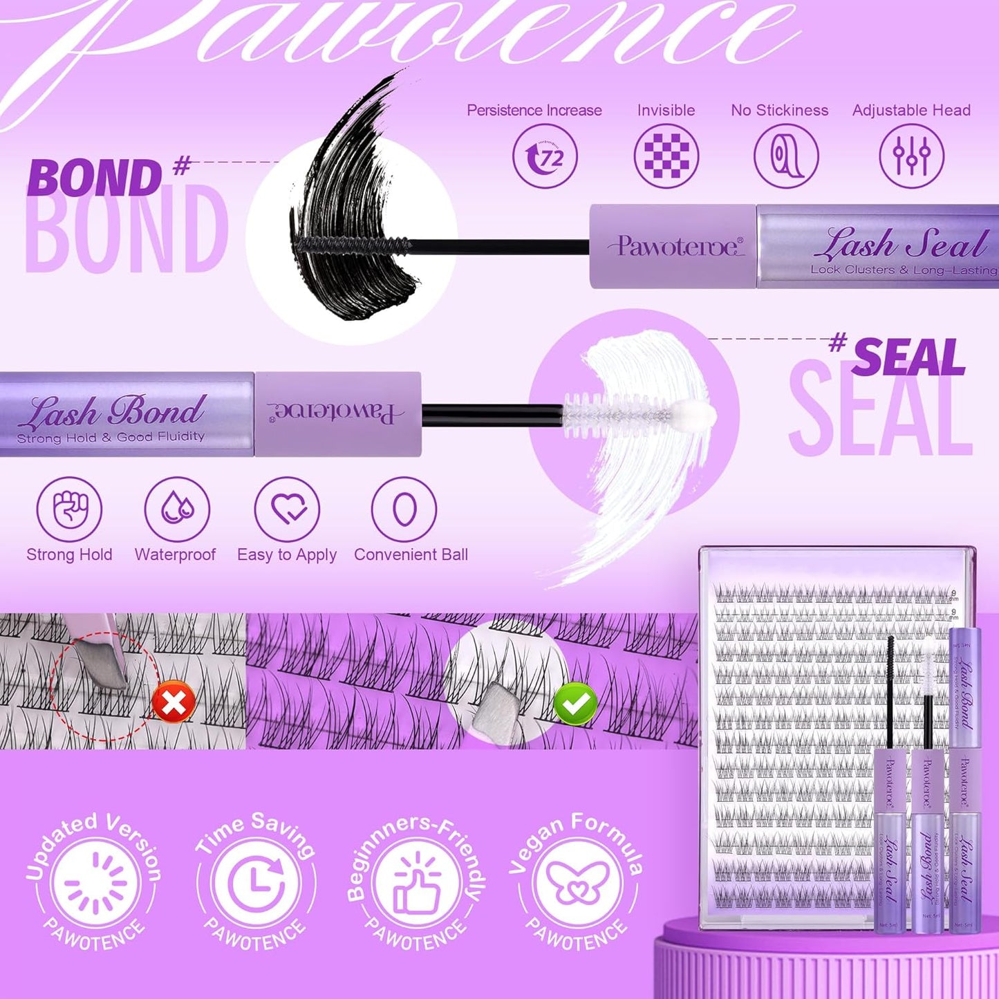 Extension Kit DIY 280pcs Lash Clusters Eyelash Extension Kit, 9-16mm 30D 40D Individual Lashes Kit with Lash Bond and Seal, Lash Tweezers for Self Use