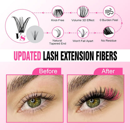 Extension Kit DIY 280pcs Lash Clusters Eyelash Extension Kit, 9-16mm 30D 40D Individual Lashes Kit with Lash Bond and Seal, Lash Tweezers for Self Use