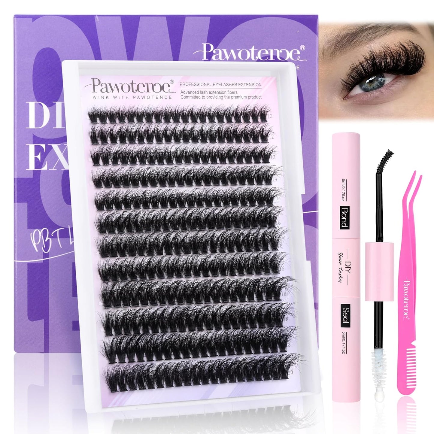Extension Kit DIY 280pcs Lash Clusters Eyelash Extension Kit, 9-16mm 30D 40D Individual Lashes Kit with Lash Bond and Seal, Lash Tweezers for Self Use