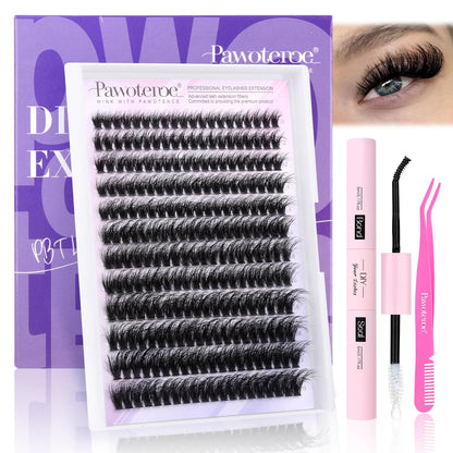Extension Kit DIY 280pcs Lash Clusters Eyelash Extension Kit, 9-16mm 30D 40D Individual Lashes Kit with Lash Bond and Seal, Lash Tweezers for Self Use