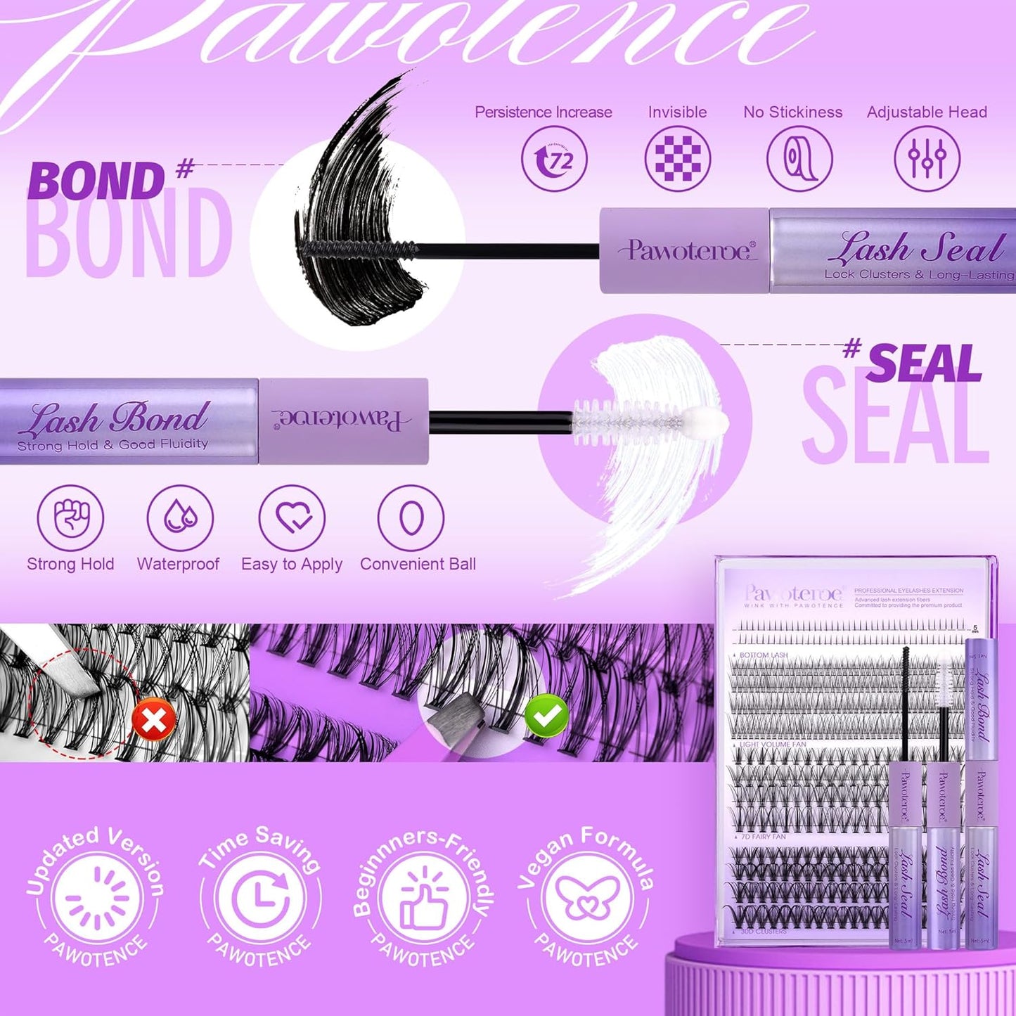 Extension Kit DIY 280pcs Lash Clusters Eyelash Extension Kit, 9-16mm 30D 40D Individual Lashes Kit with Lash Bond and Seal, Lash Tweezers for Self Use