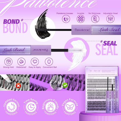 Extension Kit DIY 280pcs Lash Clusters Eyelash Extension Kit, 9-16mm 30D 40D Individual Lashes Kit with Lash Bond and Seal, Lash Tweezers for Self Use