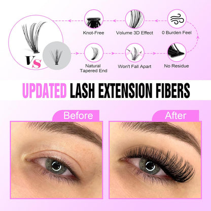 Extension Kit DIY 280pcs Lash Clusters Eyelash Extension Kit, 9-16mm 30D 40D Individual Lashes Kit with Lash Bond and Seal, Lash Tweezers for Self Use