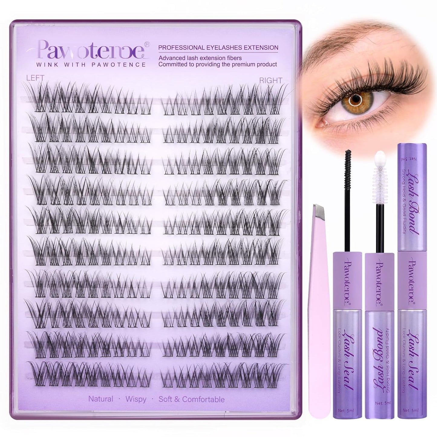 Extension Kit DIY 280pcs Lash Clusters Eyelash Extension Kit, 9-16mm 30D 40D Individual Lashes Kit with Lash Bond and Seal, Lash Tweezers for Self Use