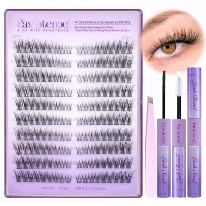 Extension Kit DIY 280pcs Lash Clusters Eyelash Extension Kit, 9-16mm 30D 40D Individual Lashes Kit with Lash Bond and Seal, Lash Tweezers for Self Use