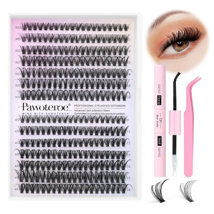 Extension Kit DIY 280pcs Lash Clusters Eyelash Extension Kit, 9-16mm 30D 40D Individual Lashes Kit with Lash Bond and Seal, Lash Tweezers for Self Use
