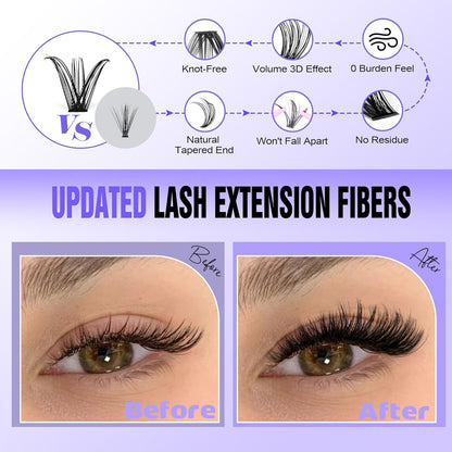 Extension Kit DIY 280pcs Lash Clusters Eyelash Extension Kit, 9-16mm 30D 40D Individual Lashes Kit with Lash Bond and Seal, Lash Tweezers for Self Use
