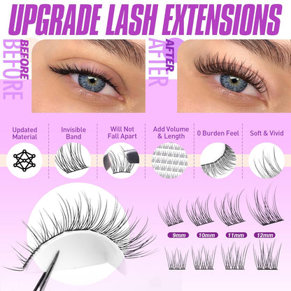 Extension Kit DIY 280pcs Lash Clusters Eyelash Extension Kit, 9-16mm 30D 40D Individual Lashes Kit with Lash Bond and Seal, Lash Tweezers for Self Use