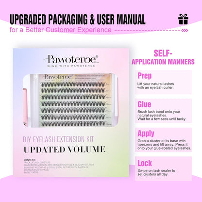 Extension Kit DIY 280pcs Lash Clusters Eyelash Extension Kit, 9-16mm 30D 40D Individual Lashes Kit with Lash Bond and Seal, Lash Tweezers for Self Use