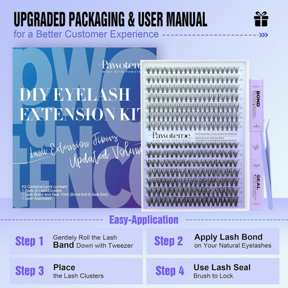 Extension Kit DIY 280pcs Lash Clusters Eyelash Extension Kit, 9-16mm 30D 40D Individual Lashes Kit with Lash Bond and Seal, Lash Tweezers for Self Use