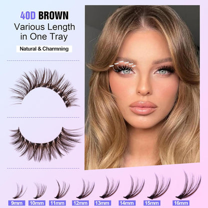 Extension Kit DIY 280pcs Lash Clusters Eyelash Extension Kit, 9-16mm 30D 40D Individual Lashes Kit with Lash Bond and Seal, Lash Tweezers for Self Use