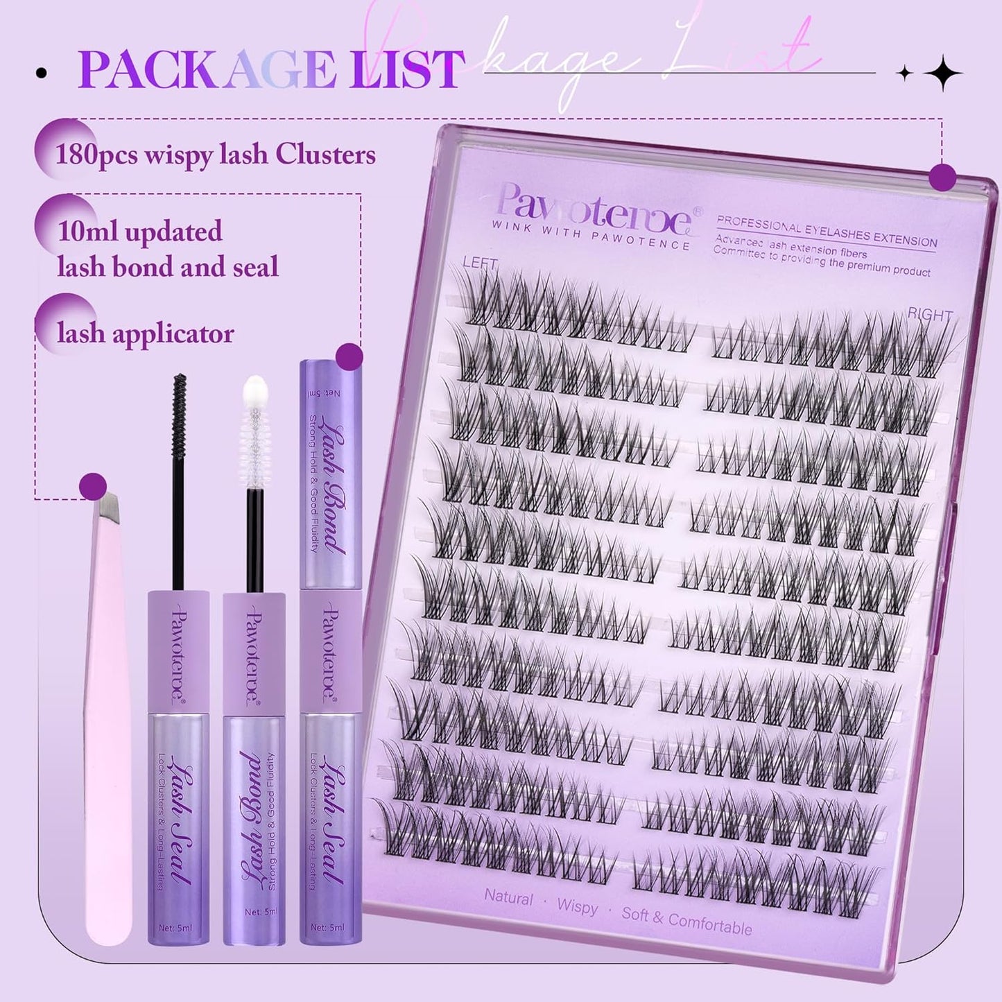 Extension Kit DIY 280pcs Lash Clusters Eyelash Extension Kit, 9-16mm 30D 40D Individual Lashes Kit with Lash Bond and Seal, Lash Tweezers for Self Use