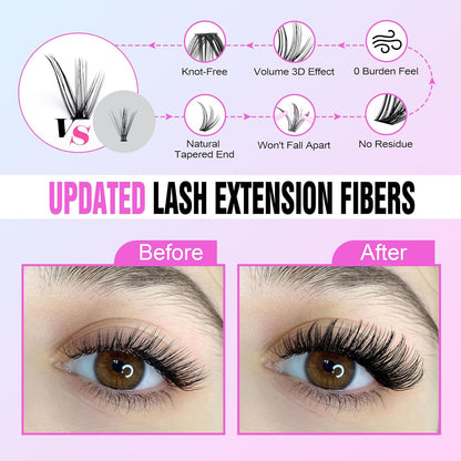 Extension Kit DIY 280pcs Lash Clusters Eyelash Extension Kit, 9-16mm 30D 40D Individual Lashes Kit with Lash Bond and Seal, Lash Tweezers for Self Use