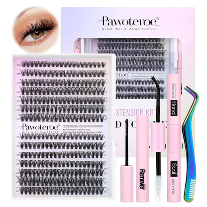 Extension Kit DIY 280pcs Lash Clusters Eyelash Extension Kit, 9-16mm 30D 40D Individual Lashes Kit with Lash Bond and Seal, Lash Tweezers for Self Use
