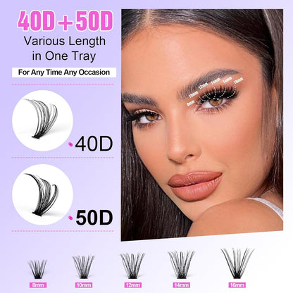 Extension Kit DIY 280pcs Lash Clusters Eyelash Extension Kit, 9-16mm 30D 40D Individual Lashes Kit with Lash Bond and Seal, Lash Tweezers for Self Use
