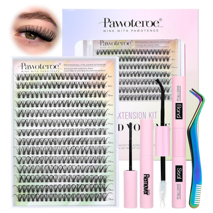 Extension Kit DIY 280pcs Lash Clusters Eyelash Extension Kit, 9-16mm 30D 40D Individual Lashes Kit with Lash Bond and Seal, Lash Tweezers for Self Use
