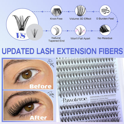 Extension Kit DIY 280pcs Lash Clusters Eyelash Extension Kit, 9-16mm 30D 40D Individual Lashes Kit with Lash Bond and Seal, Lash Tweezers for Self Use