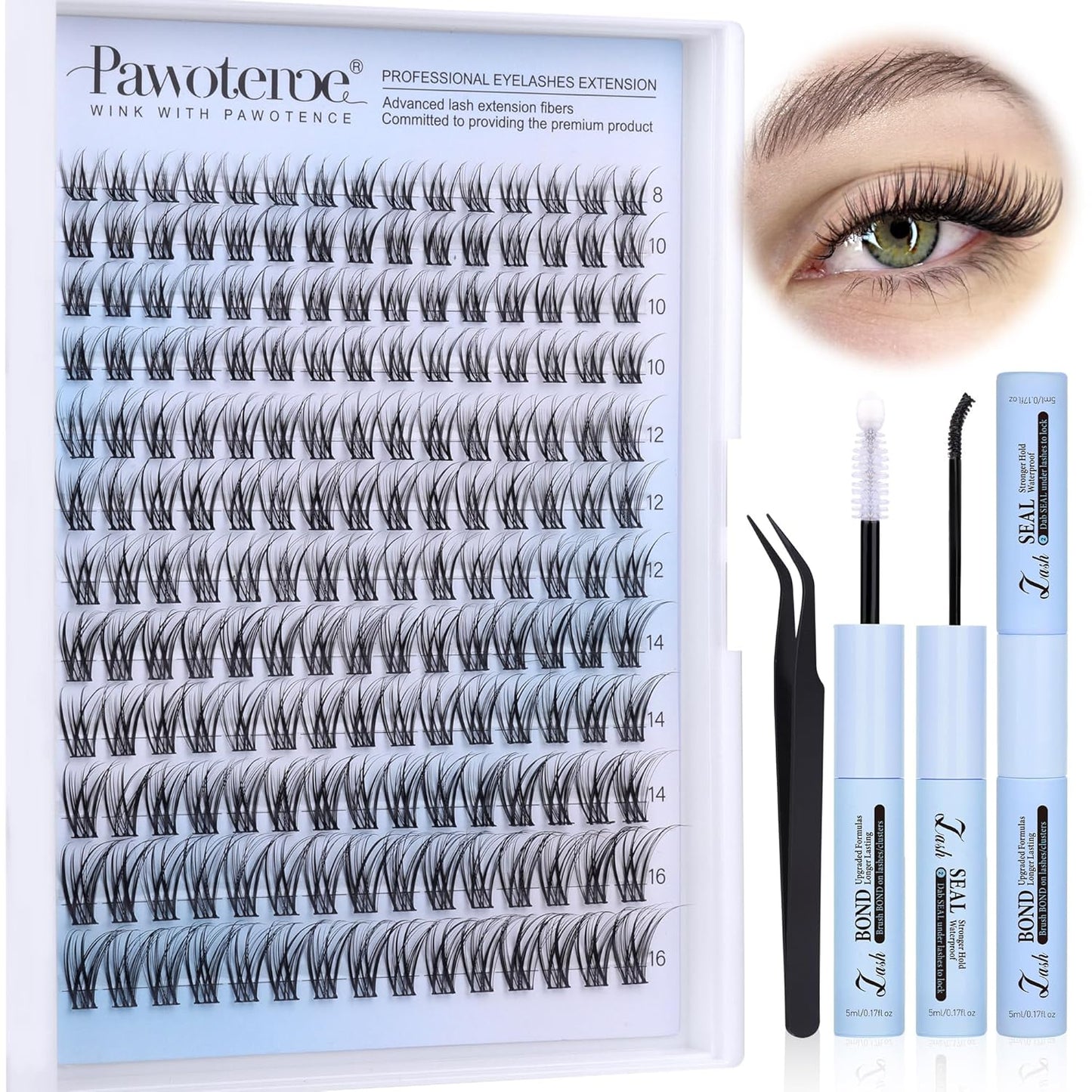 Extension Kit DIY 280pcs Lash Clusters Eyelash Extension Kit, 9-16mm 30D 40D Individual Lashes Kit with Lash Bond and Seal, Lash Tweezers for Self Use