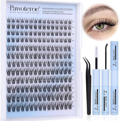 Extension Kit DIY 280pcs Lash Clusters Eyelash Extension Kit, 9-16mm 30D 40D Individual Lashes Kit with Lash Bond and Seal, Lash Tweezers for Self Use