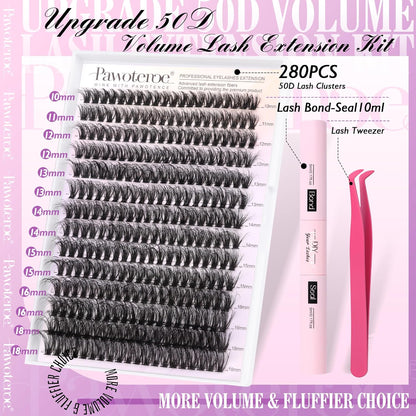 Extension Kit DIY 280pcs Lash Clusters Eyelash Extension Kit, 9-16mm 30D 40D Individual Lashes Kit with Lash Bond and Seal, Lash Tweezers for Self Use