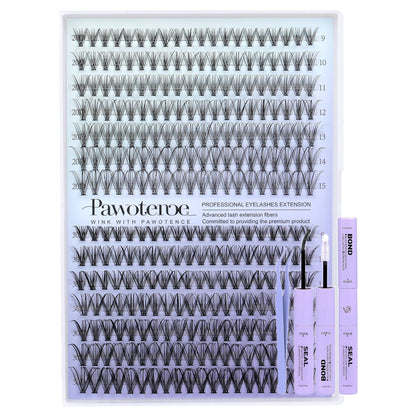 Extension Kit DIY 280pcs Lash Clusters Eyelash Extension Kit, 9-16mm 30D 40D Individual Lashes Kit with Lash Bond and Seal, Lash Tweezers for Self Use
