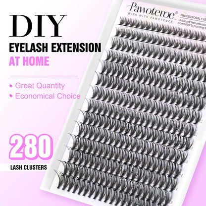 Extension Kit DIY 280pcs Lash Clusters Eyelash Extension Kit, 9-16mm 30D 40D Individual Lashes Kit with Lash Bond and Seal, Lash Tweezers for Self Use