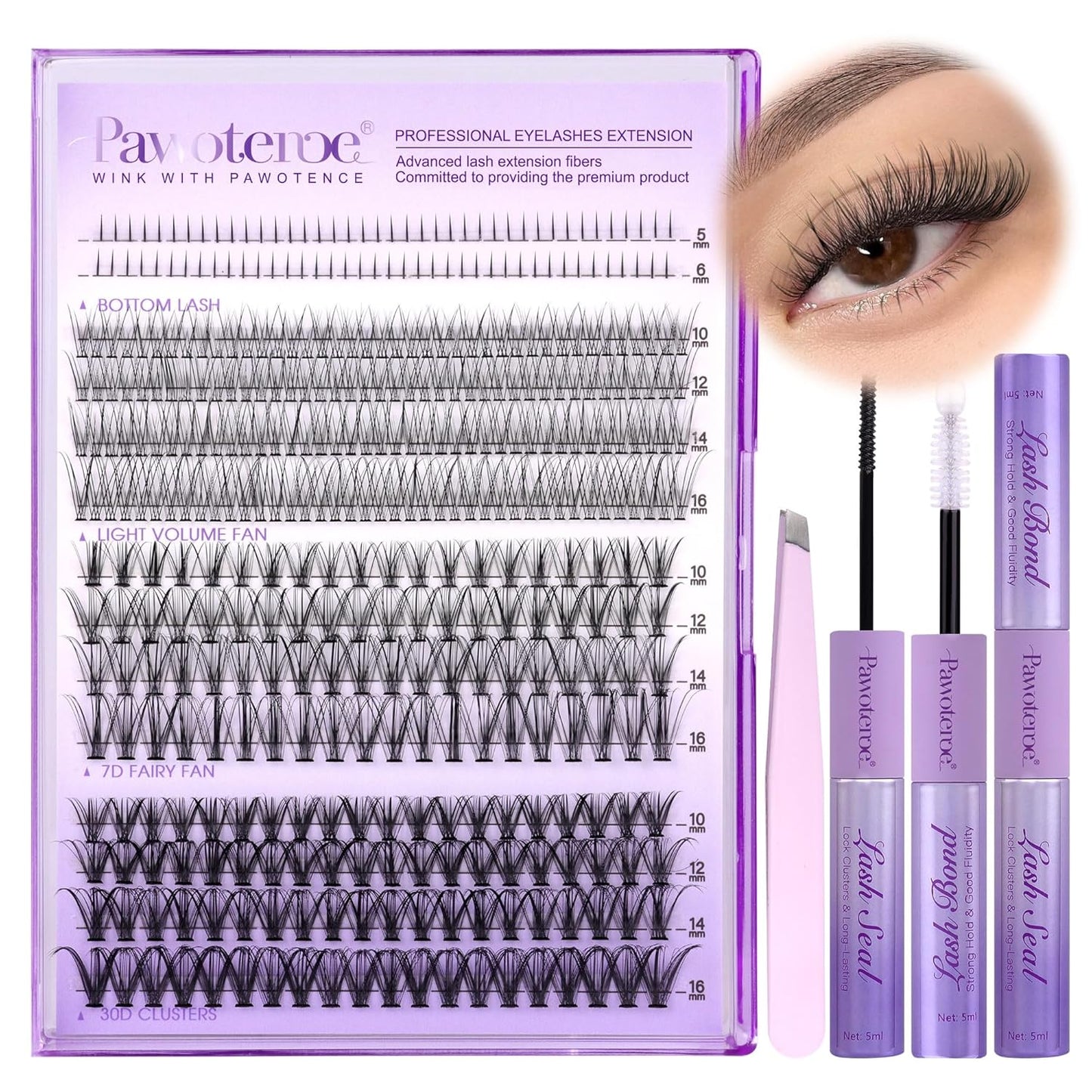 Extension Kit DIY 280pcs Lash Clusters Eyelash Extension Kit, 9-16mm 30D 40D Individual Lashes Kit with Lash Bond and Seal, Lash Tweezers for Self Use