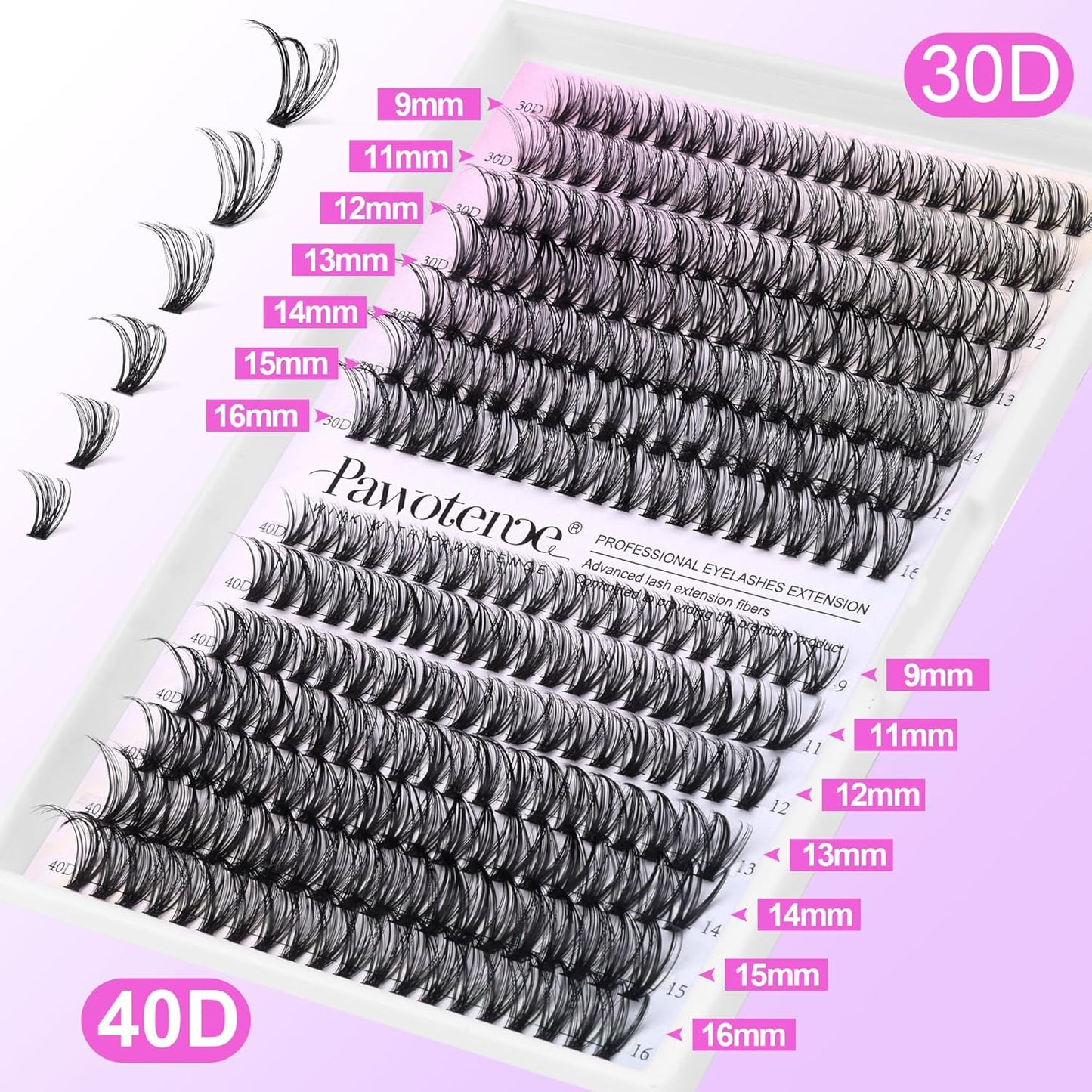 Extension Kit DIY 280pcs Lash Clusters Eyelash Extension Kit, 9-16mm 30D 40D Individual Lashes Kit with Lash Bond and Seal, Lash Tweezers for Self Use