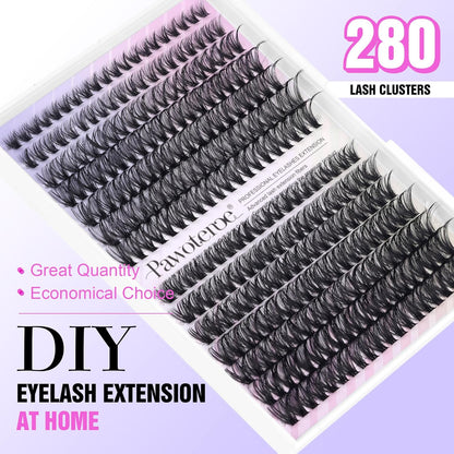 Extension Kit DIY 280pcs Lash Clusters Eyelash Extension Kit, 9-16mm 30D 40D Individual Lashes Kit with Lash Bond and Seal, Lash Tweezers for Self Use