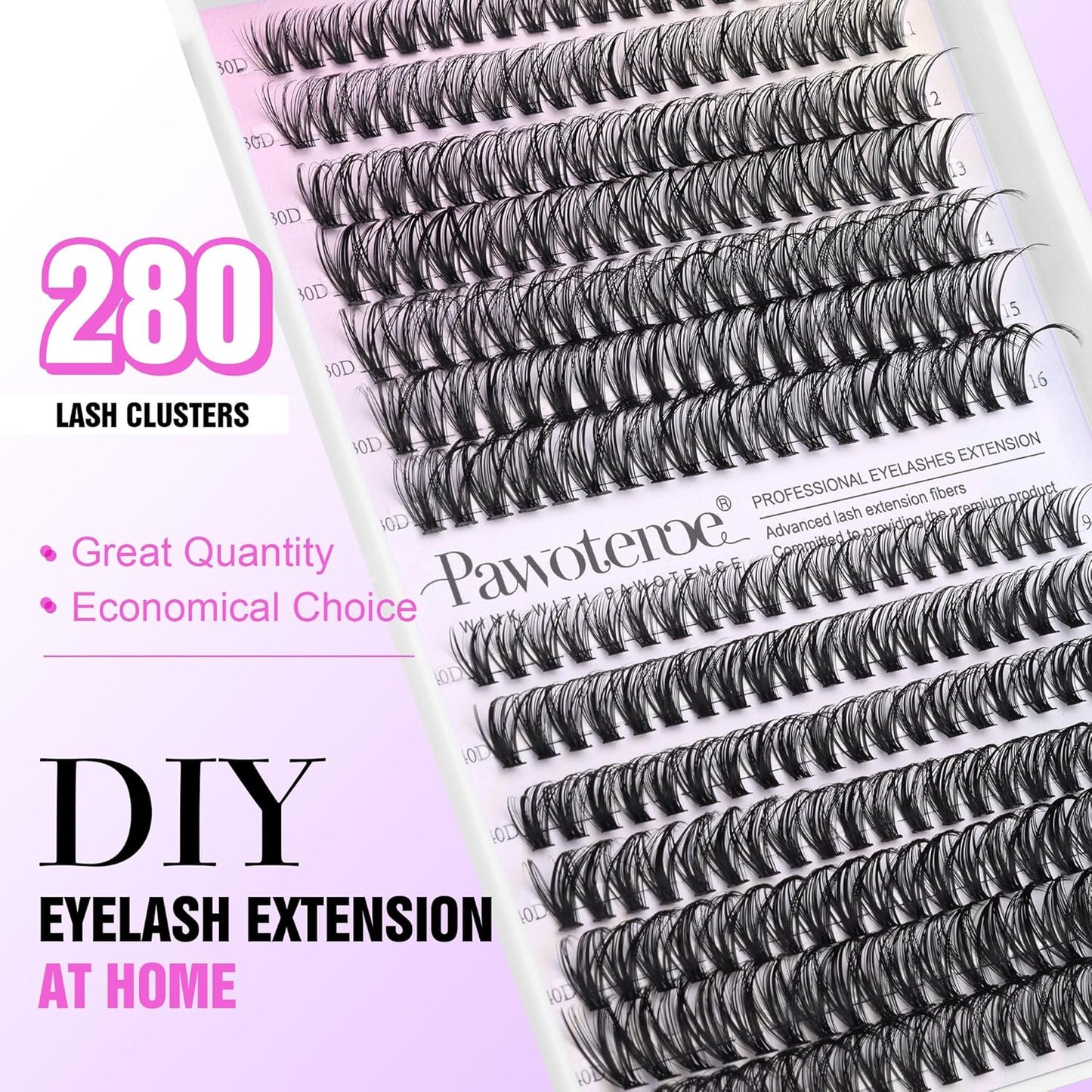 Extension Kit DIY 280pcs Lash Clusters Eyelash Extension Kit, 9-16mm 30D 40D Individual Lashes Kit with Lash Bond and Seal, Lash Tweezers for Self Use