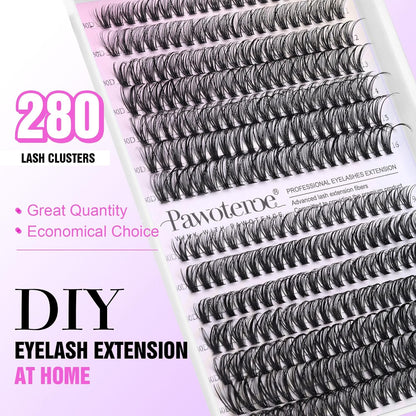 Extension Kit DIY 280pcs Lash Clusters Eyelash Extension Kit, 9-16mm 30D 40D Individual Lashes Kit with Lash Bond and Seal, Lash Tweezers for Self Use