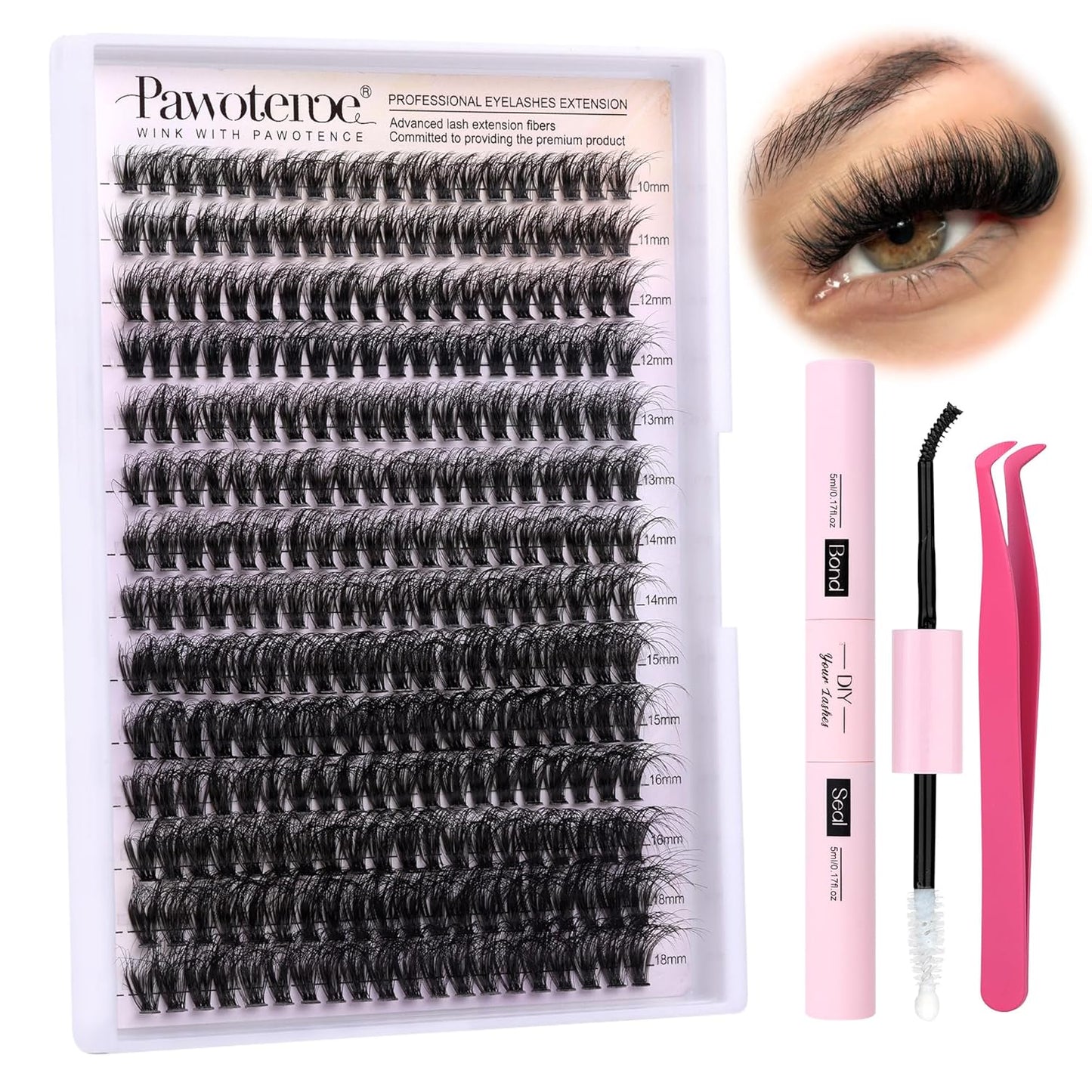 Extension Kit DIY 280pcs Lash Clusters Eyelash Extension Kit, 9-16mm 30D 40D Individual Lashes Kit with Lash Bond and Seal, Lash Tweezers for Self Use