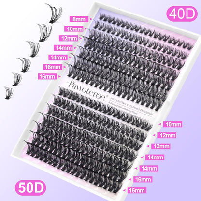 Extension Kit DIY 280pcs Lash Clusters Eyelash Extension Kit, 9-16mm 30D 40D Individual Lashes Kit with Lash Bond and Seal, Lash Tweezers for Self Use