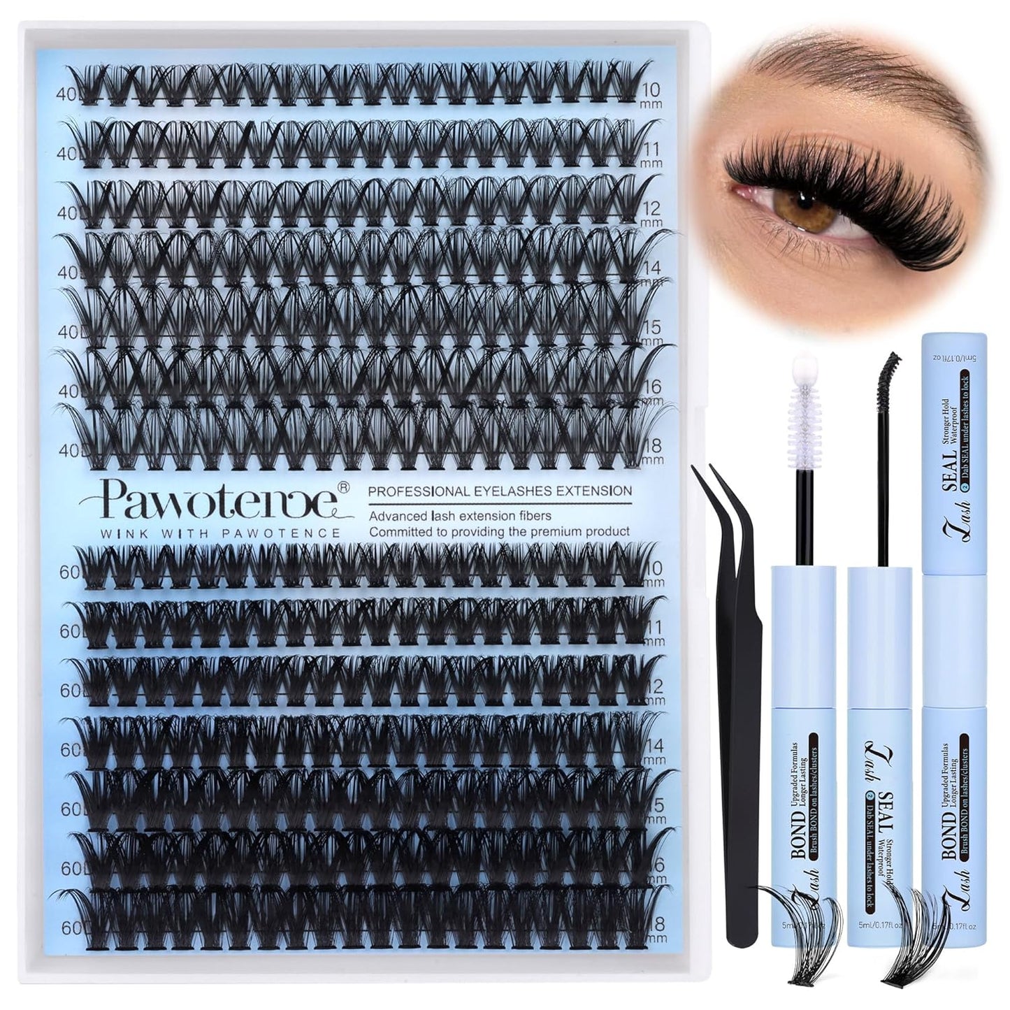 Extension Kit DIY 280pcs Lash Clusters Eyelash Extension Kit, 9-16mm 30D 40D Individual Lashes Kit with Lash Bond and Seal, Lash Tweezers for Self Use